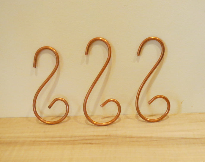 Small Swirly Copper Hooks, Set of Three