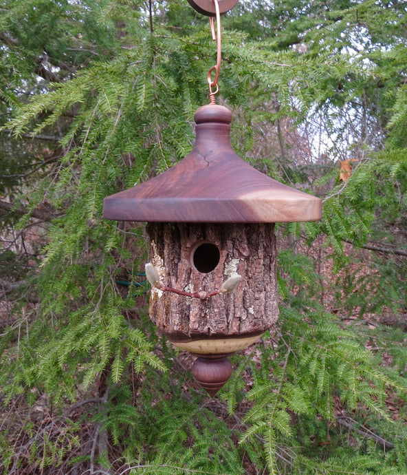 Birdhouse, Walnut Bark Usable Birdhouse