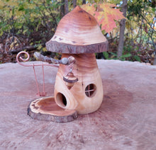 Fairy House, Hand-Turned Mushroom-Shaped Fairy House with Swing