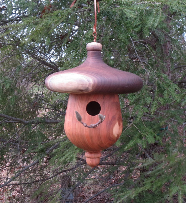 Outdoor Birdhouse, Black Walnut and Cherry Acorn-Shaped Birdhouse