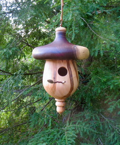 Turned usable hardwood birdhouse created by Schoolhouse Woodcrafts 
