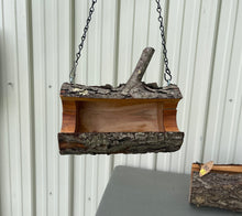 Cherry Log Hanging Bird Feeder with branch/perch The Original Natural Log Seed Feeder, Medium Bird Feeder