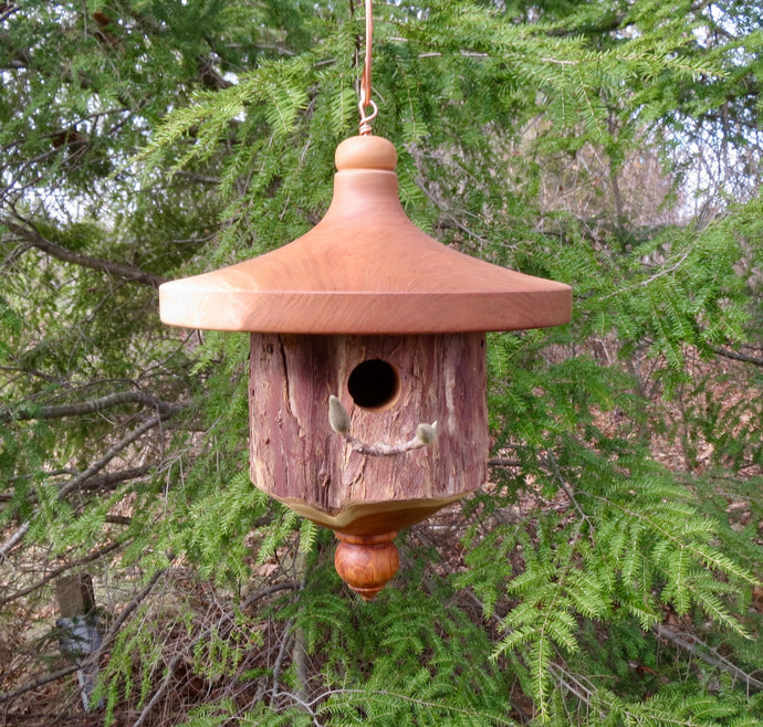 Natural Bark Birdhouse, Turned Rustic Black Cherry and Yew Bark Birdhouse, Hand Made Birdhouse