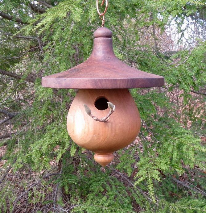 Birdhouse, Walnut and Black Cherry Zen Functional Birdhouse