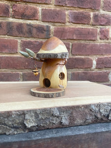 Fairy House, Hand-Turned Mushroom-Shaped Fairy House with Swing