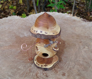 Fairy House, Hand-Turned Mushroom-Shaped Fairy House with Swing