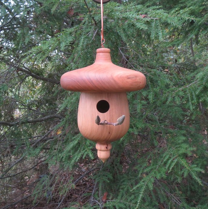 Black Cherry usable acorn shaped birdhouse by Schoolhouse Woodcrafts 