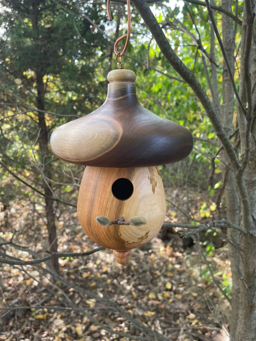 Birdhouse, Acorn Shaped Usable Black Cherry and Walnut Birdhouse
