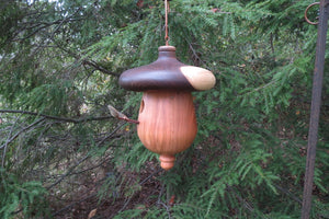 Birdhouse, Acorn Shaped Usable Black Cherry and Walnut Birdhouse