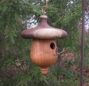 Outdoor Birdhouse, Black Walnut and Cherry Acorn-Shaped Birdhouse