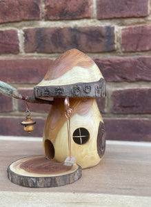 Fairy House, Hand-Turned Mushroom-Shaped Fairy House with Swing