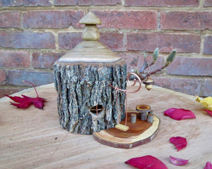 Fairy House Made of Catalpa with Swing and dinette set, Miniatures