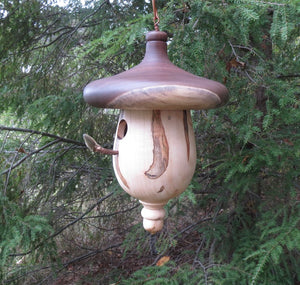 Birdhouse, Black Walnut and Ambrosia Maple Acorn-Shaped Birdhouse