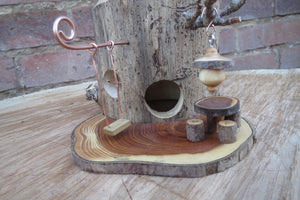 Fairy House, Barkless Elm Fairy House With Kinetic Swing and Dinette