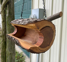 Cherry Log Hanging Bird Feeder with branch/perch The Original Natural Log Seed Feeder, Medium Bird Feeder