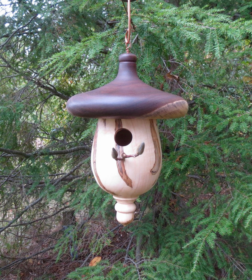 Beautiful, usable acorn shaped birdhouse created by Schoolhouse Woodcrafts