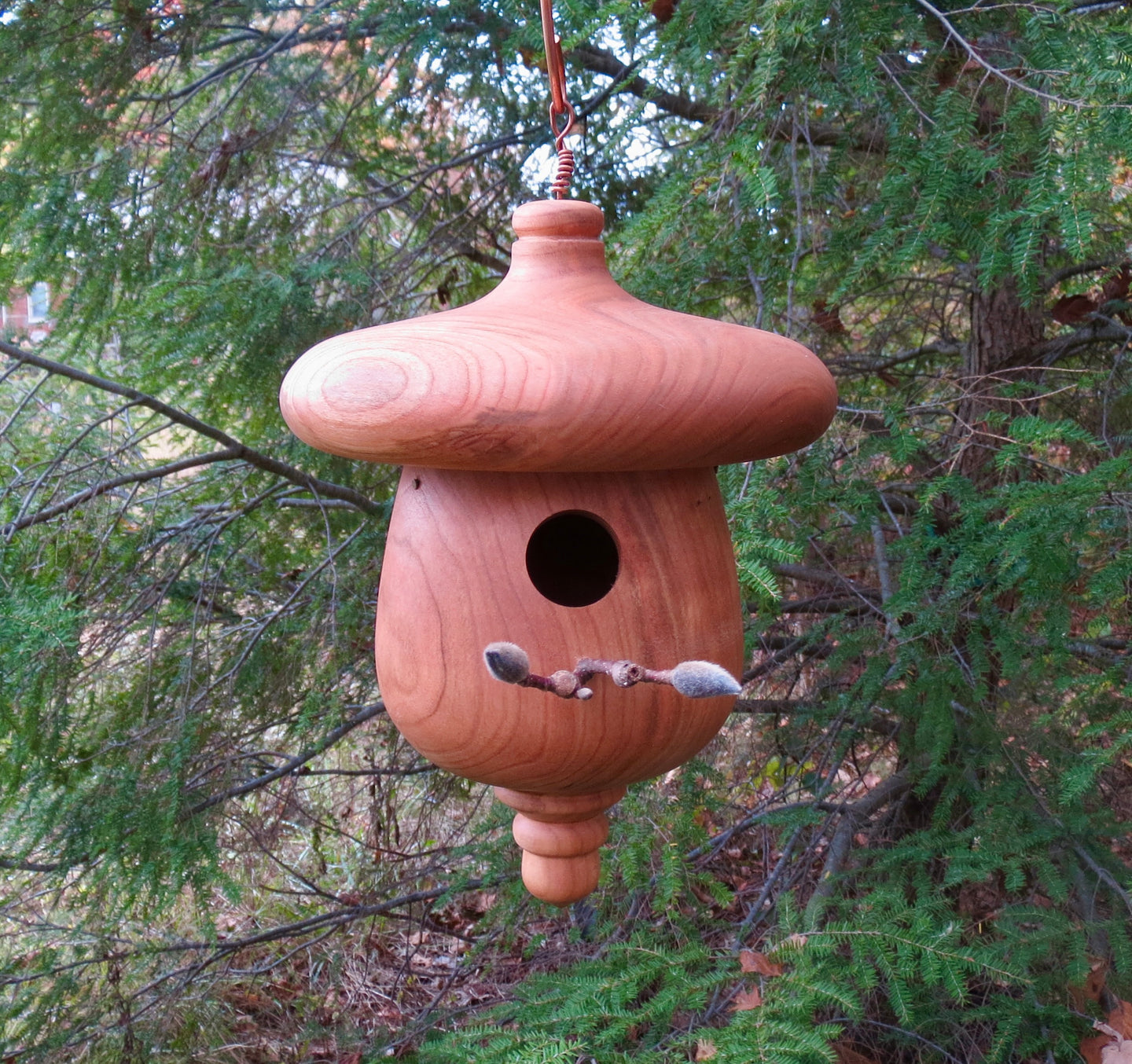 Turned Black Cherry Acorn Birdhouse