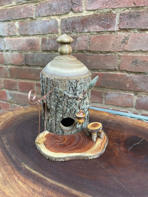 Fairy House With Miniature Fairy Dinette and Kinetic Swing, Catalpa
