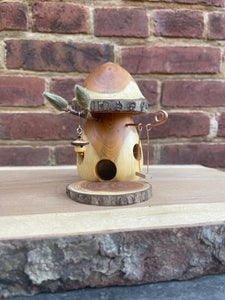 Fairy House, Hand-Turned Mushroom-Shaped Fairy House with Swing