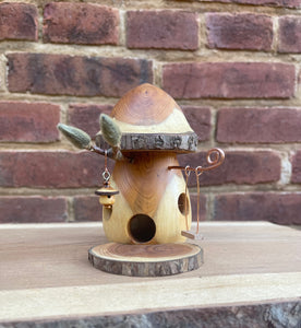 Fairy House, Hand-Turned Mushroom-Shaped Fairy House with Swing