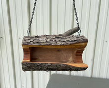 Cherry Log Hanging Bird Feeder with branch/perch The Original Natural Log Seed Feeder, Medium Bird Feeder