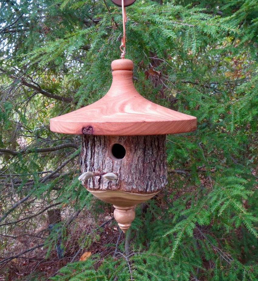 Large turned birdhouse, designed and created by Schoolhouse Woodcrats