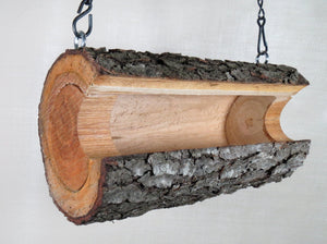 hanging cherry log bird feeder by Schoolhouse Woodcrafts