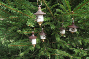 Birdhouse Ornament, Medium Large Black Walnut and White Birch Turned Ornament