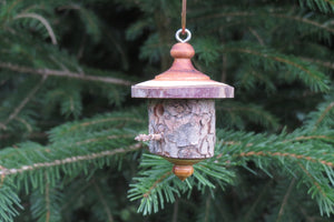 SmallTurned Birdhouse Ornament, Bark Birdhouse, Christmas Ornament