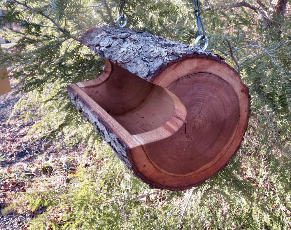 Super Large log bird feeder, hanging bird feeder, created by Schoolhouse Woodcrafts