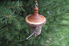 Turned Birdhouse Ornament, Yew Bark, Christmas Ornament
