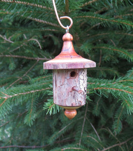 Turned Birdhouse Ornament, Bark Birdhouse, Christmas Ornament