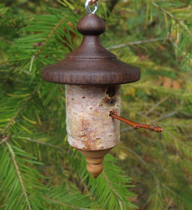 Birdhouse Ornament, Black Walnut and White Birch