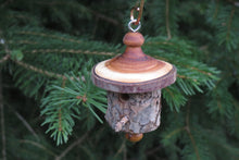 Small Turned Birdhouse Ornament, Bark Birdhouse, Christmas Ornament