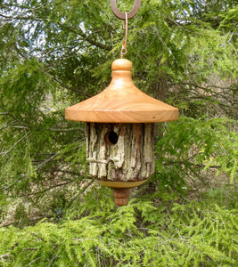 Gorgeous handmade Red Elm and Wild Cherry usable birdhouse created by Schoolhhouse Woodcrafts