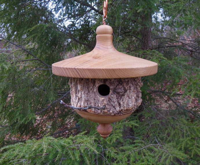 Birdhouse, Large Elm Bark Turned Usable Birdhouse