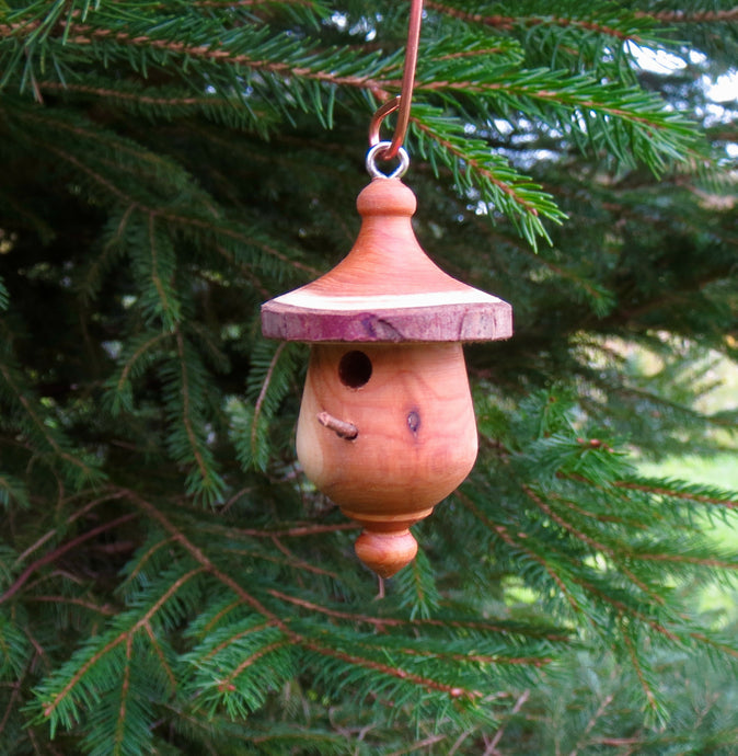 Yew turned birdhouse ornament by Schoolhouse Woodcrafts