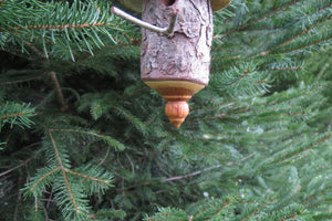 Turned Birdhouse Ornament, Yew Bark, Christmas Ornament