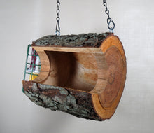 hanging bird feeder, Schoolhousee woodcrafts, seed feeder, log bird feeder