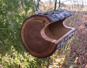 Extra Large log bird feeder, hanging bird feeder, created by Schoolhouse Woodcrafts