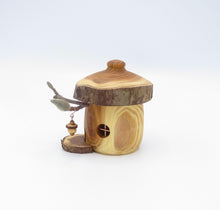 acorn shaped natural fairy house, created by Schoolhouse Woodcrafts