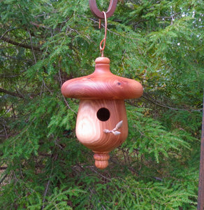 Red Elm usable turned birdhouse, designed and created by Schoolhouse Woodcrafts