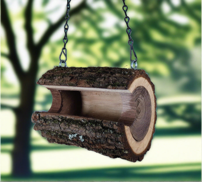 Bird feeder, birdfeeder, Walnut log bird feeder, Schoolhouse Woodcrafts