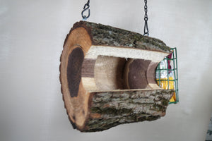 Bird feeder, birdfeeder, Walnut log bird feeder, seed & suet feeder, Schoolhouse Woodcrafts