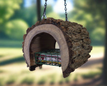 Suet Feeder, log bird feeder, made by Schoolhouse Woodcrafts, Black Walnut Feeder