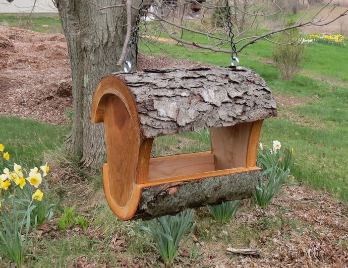 Fly-through bird feeder, cherry bird feeder, bird seed feeder made by Schoolhouse Woodcrafts
