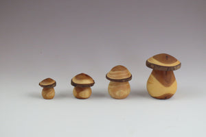 Turned wood mushrooms, mushroom ornaments