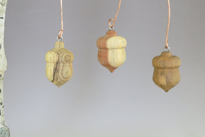 Three Acorn Ornaments, Turned Wooden Ornaments
