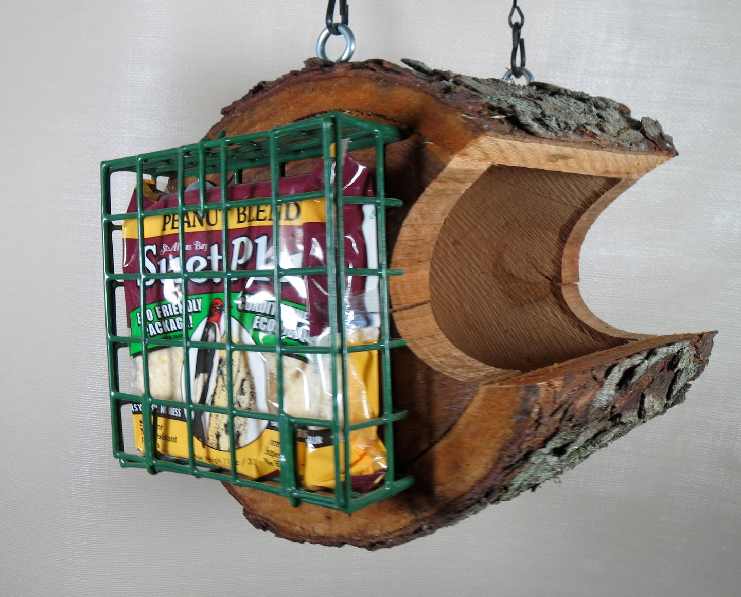 Log seed & Suet bird feeder, created and designed by Schoolhouse Woodcrafts