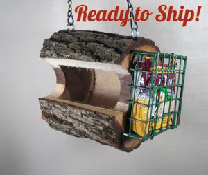 walnut log bird feeder